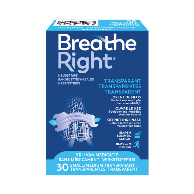 Breathe Right Clear neusstrips voor de gevoelige huid
